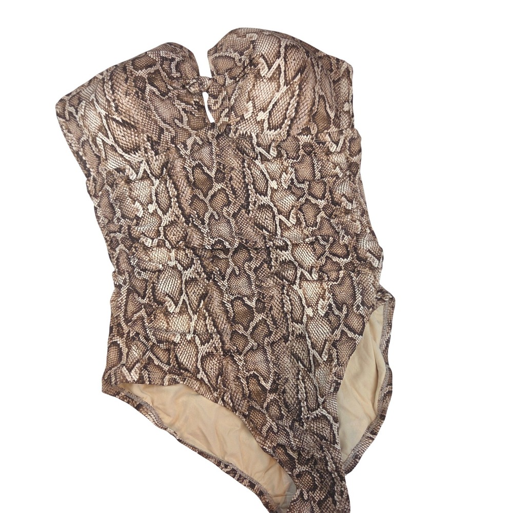 Kona Sol One Piece Swimsuit Women 12 Brown Snakeskin Animal Print Beach 989 NWT